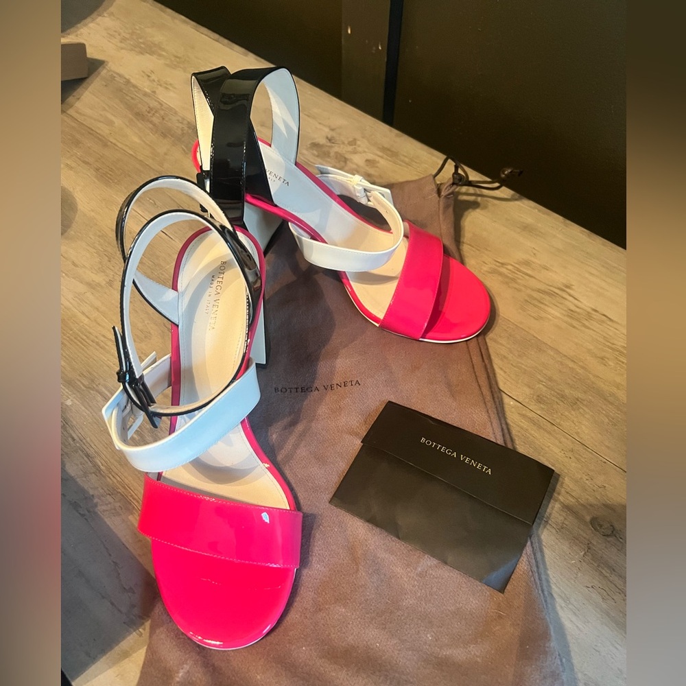 Bottega Veneta Vibrant Pink and White Sandals